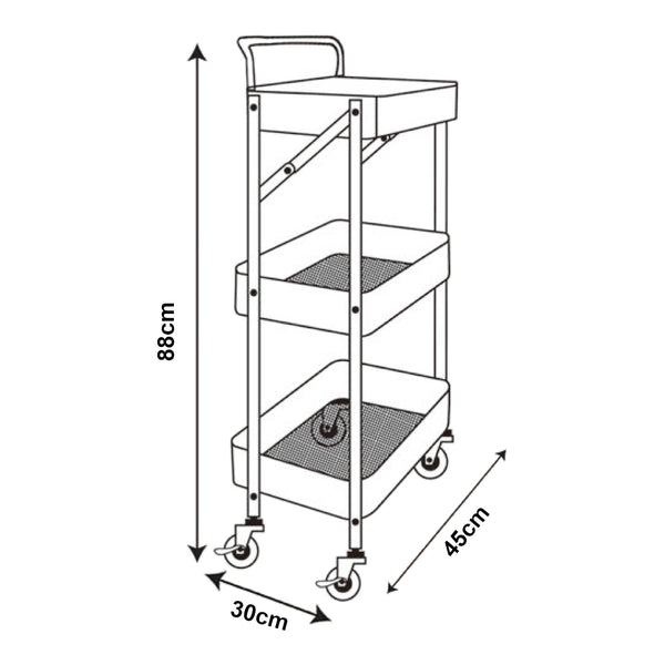 Wózek Vörå z 3 poziomami 88x45x30cm czarny [en.casa]