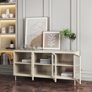 Szafka pod TV Lindau stal 120x40x59 cm kremowa biel [en.casa]