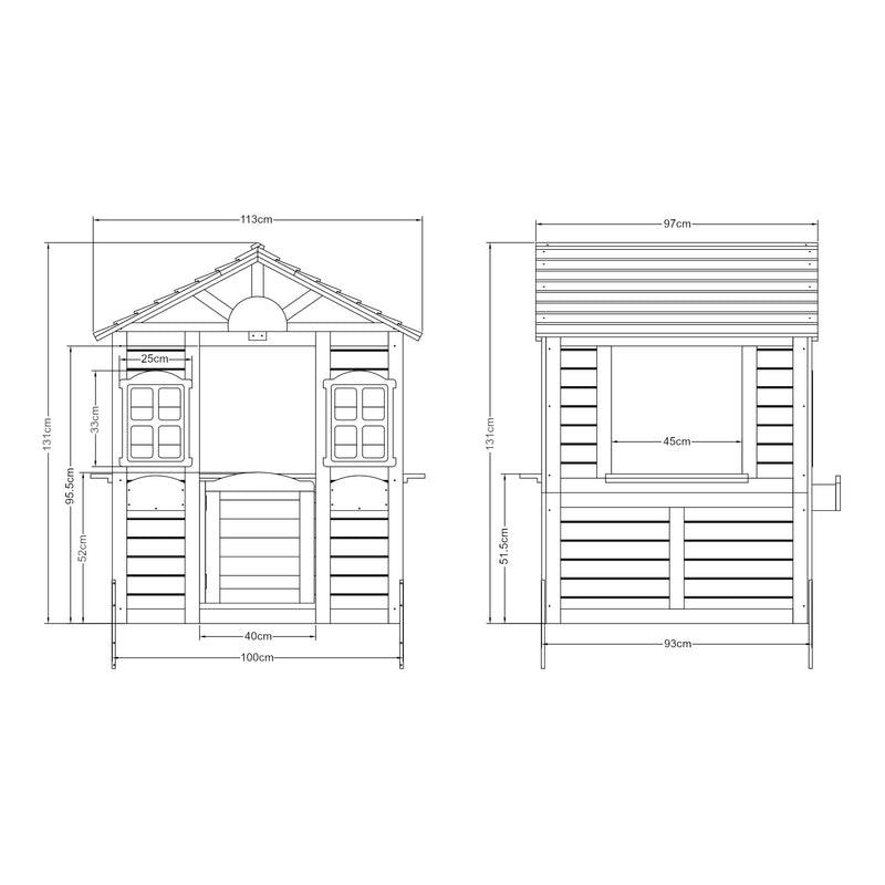 Szkic wymiarowy Domek do zabawy Acciano 131x113x97 cm drewno jodłowe [casa.pro]