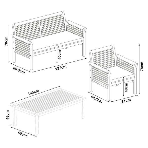 Zestaw mebli ogrodowych Candela 4 szt. drewno akacjowe kolory drewna [casa.pro]
