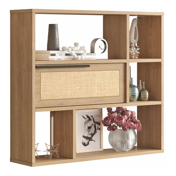 Półka ścienna Kvænangen 90x22x81cm dąb/rattan [en.casa]