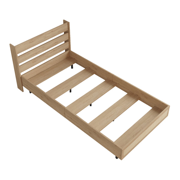 Łóżko pojedyncze Kvænangen 100x200 cm dąb/rattan [en.casa]