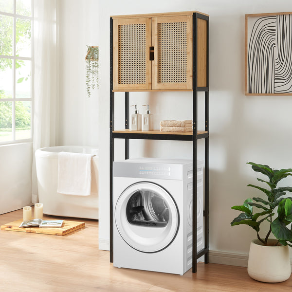 Szafka toaletowa Tervola 172x63x27 cm czarna/bambus [en.casa]