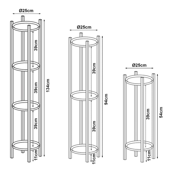 Stojak na rośliny Tuusula zestaw 3 metalowy czarny [en.casa]