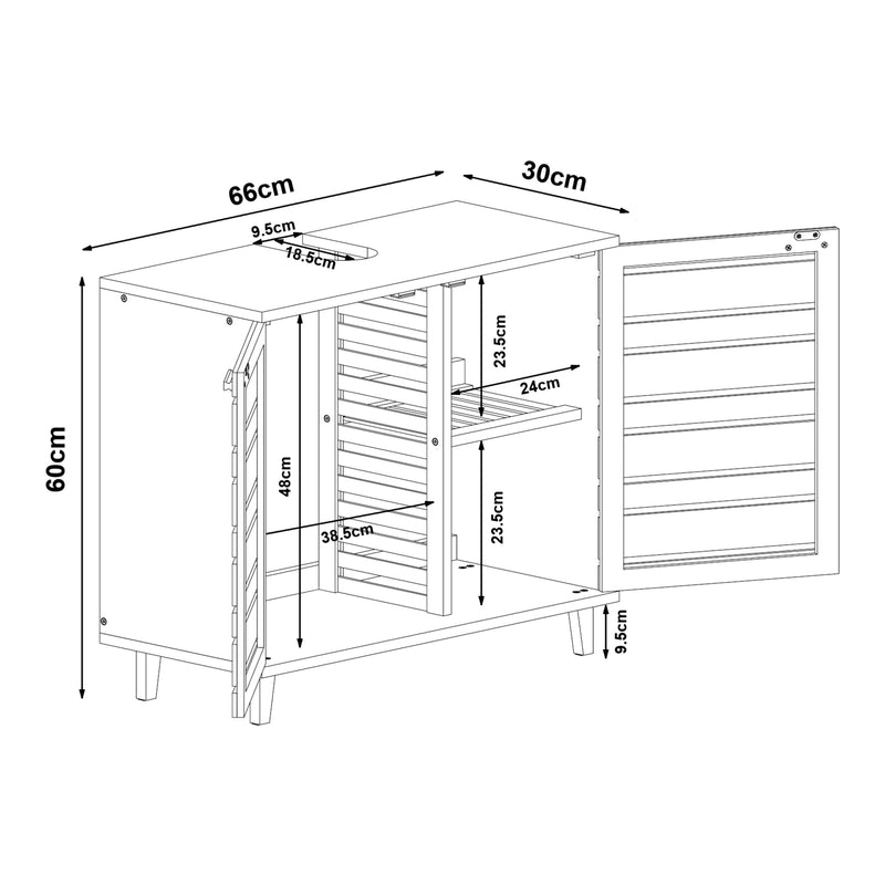 Szkic wymiarowy Szafka podumywalkowa Epind 60x66x30 cm z naturalnego bambusa [en.casa]