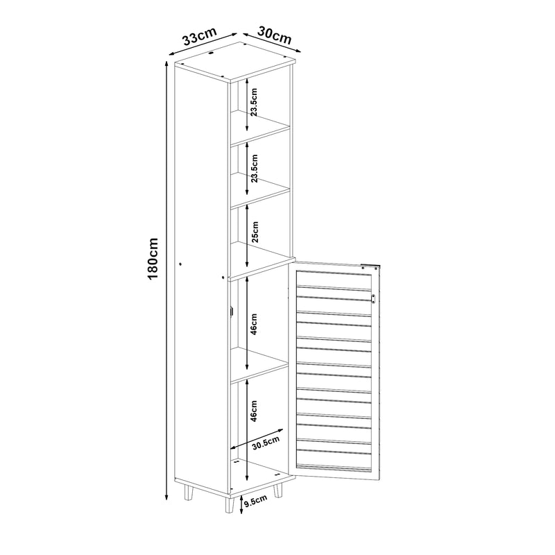 Szkic wymiarowy Jednostka wysoka Epind 180x33x30 cm bambus [en.casa]