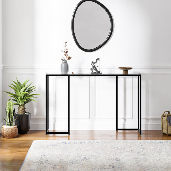 Konsolowy stół Ouby z szklaną płytą 120x25x73 cm Czarny [en.casa]