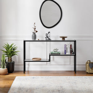 Konsola Videnel z szklaną płytą 120x30x76 cm Czarny [en.casa]