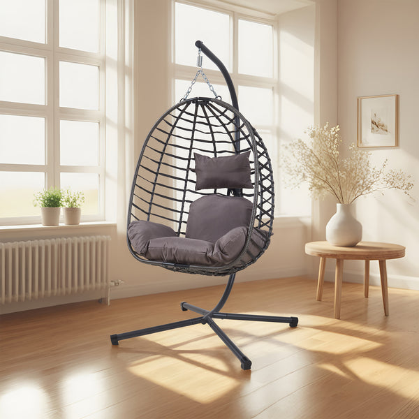 Krzesło wiszące Kandsvas z ramą 198x110x95 cm szare [en.casa]