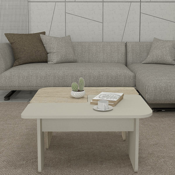 2-częściowy stolik kawowy Boneksbelt w kolorach piaskowca i trawertynu [en.casa]