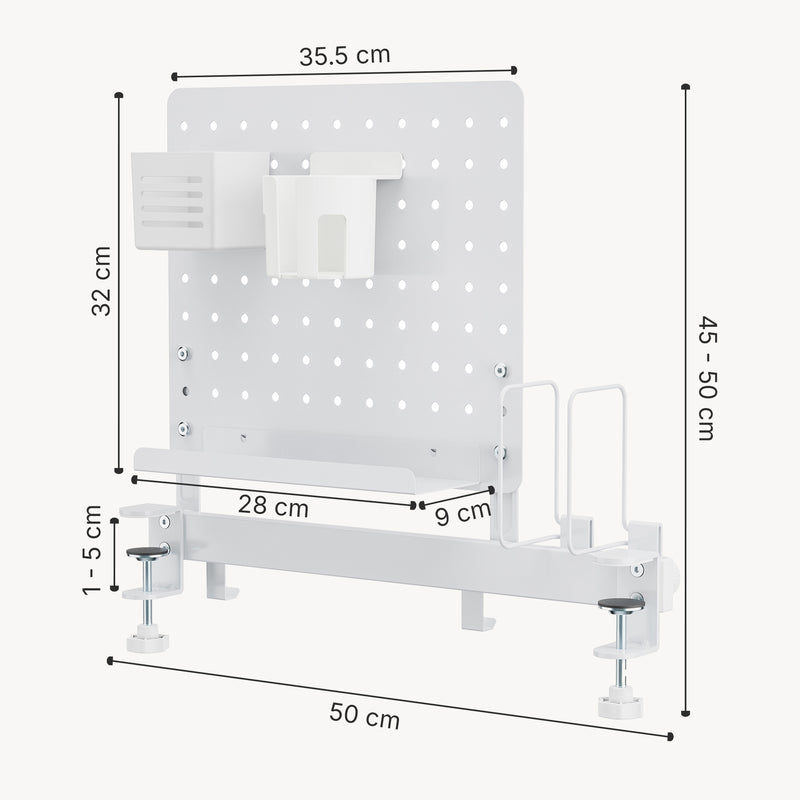 Szkic wymiarowy Organizer na biurko Sauda 50x50 cm stalowy biały [en.casa]