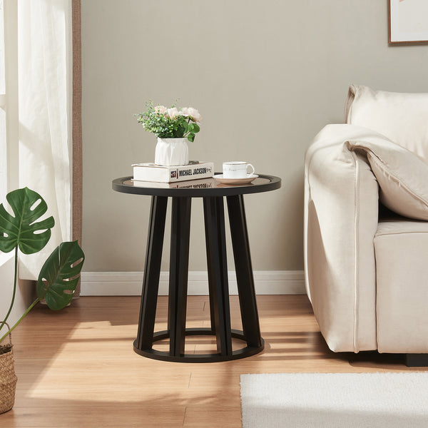 Stolik boczny Burgess 51xØ51 cm czarny/orzechowy [en.casa]