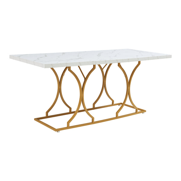 Stół do jadalni Figa dla 6 osób o marmurowym wyglądzie, biały/złoty [en.casa]