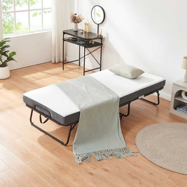 Metalowe łóżko składane Borjavle z materacem 200x90cm czarne [en.casa]