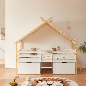 Surnadal łóżko domowe z materacem 90x200 cm drewno sosnowe biały/naturalny [en.casa]