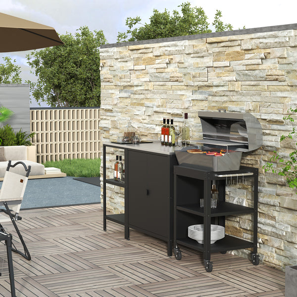 Zestaw zewnętrzny Bolognano z półką stojącą i wózkiem do serwowania czarny, matowy [casa.pro]