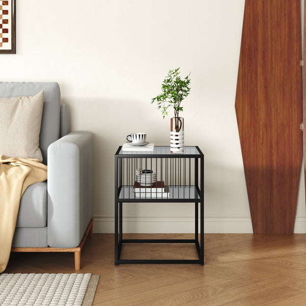 Stolik boczny Tronevn ze szklanym blatem 50x40x40 cm czarny [en.casa]