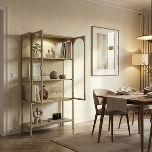 Szafa witrynowa Klippestad stal 160x80x35 cm kolor wielbłądzi [en.casa]