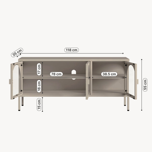 Witryna-komoda Klippestad stal 118x35x55 cm kolor wielbłądzi [en.casa]