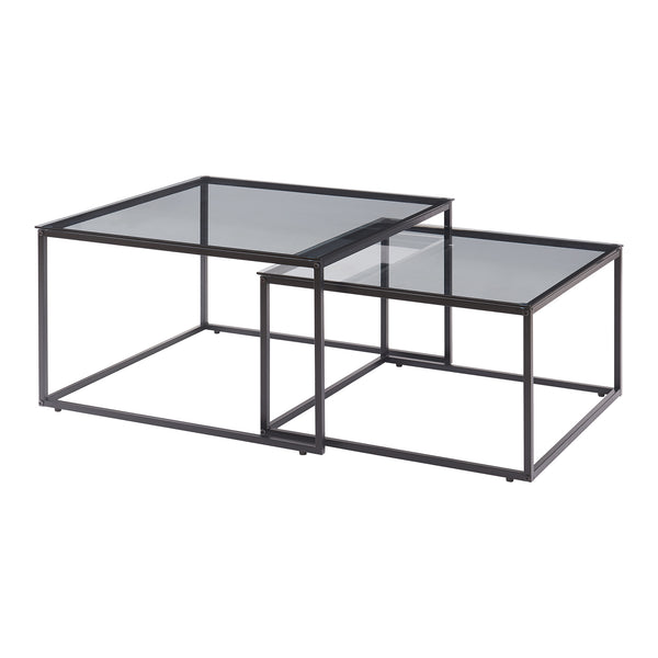 Zestaw 2 stolików kawowych Tromlaslo z przydymionego szkła, szary [en.casa]