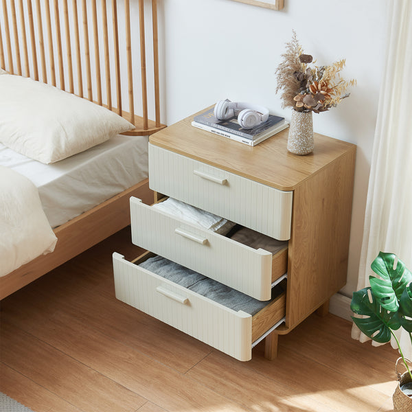 Komoda Ferrersp z 3 szufladami 70x60x40 cm dąb optyka/piaskowy kolor [en.casa]