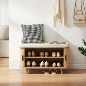Szafka na buty z poduszką do siedzenia Tvedestrand 50x80x40 cm bambus/beżowy [en.casa]