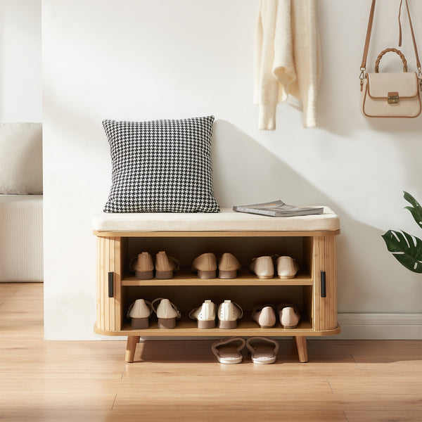 Szafka na buty z poduszką do siedzenia Tvedestrand 50x80x40 cm bambus/beżowy [en.casa]