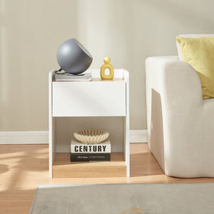 Stolik nocny Kuorshare 55x42x37 cm biały/dąb [en.casa]