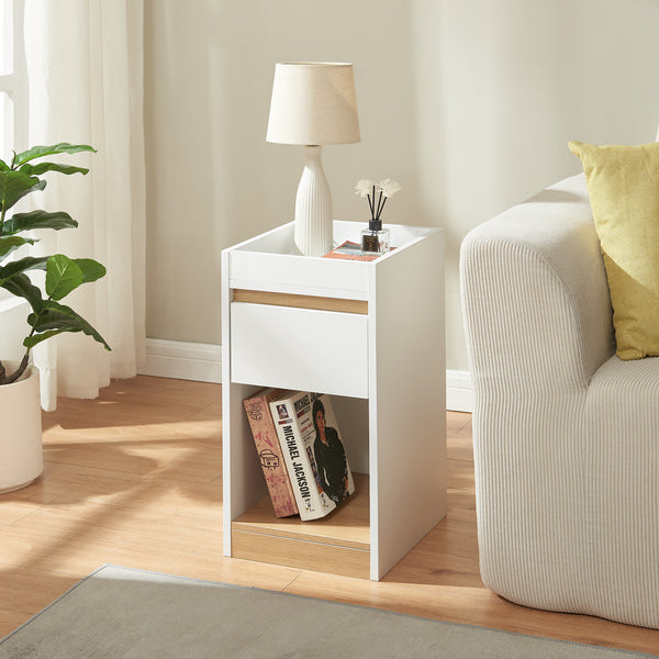 Stolik nocny Lure 55x30x35 cm biały/dąb [en.casa]