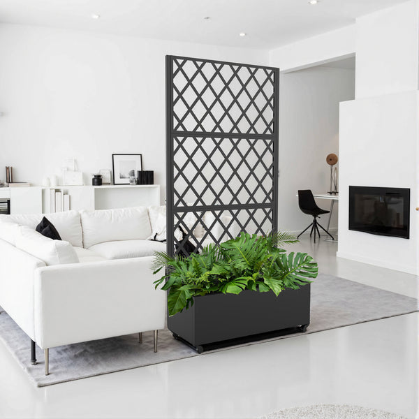 Ścianka działowa Malja ze skrzynką na kwiaty stal 190x82x38 cm czarna [casa.pro]