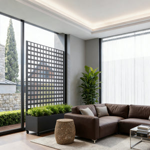 Przegroda Toma z donicą na kwiaty ze stali 190x82x38 cm czarna [casa.pro]