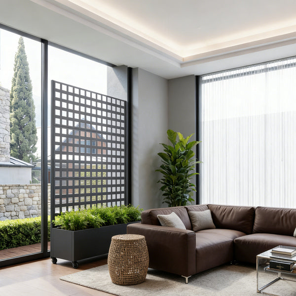 Przegroda Toma z donicą na kwiaty ze stali 190x82x38 cm czarna [casa.pro]