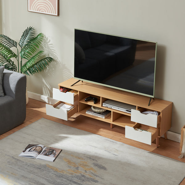 Szafka RTV Bordkak 140x30x45 cm dąb optyczny/biały [en.casa]