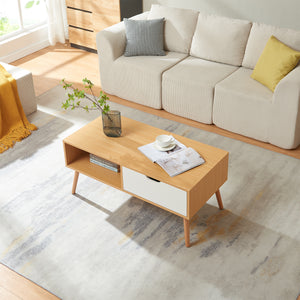 Stolik kawowy Bordkak z szufladą 100x48x45 cm dąb optyka/biały [en.casa]