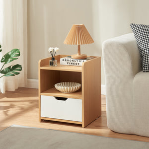 Stolik nocny Bordkak 45x36x34 cm dąb optyczny/biały [en.casa]