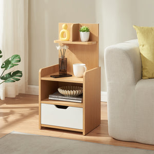 Stolik nocny Bordkak z półką 75x35x30 cm dąb optyczny/biały [en.casa]
