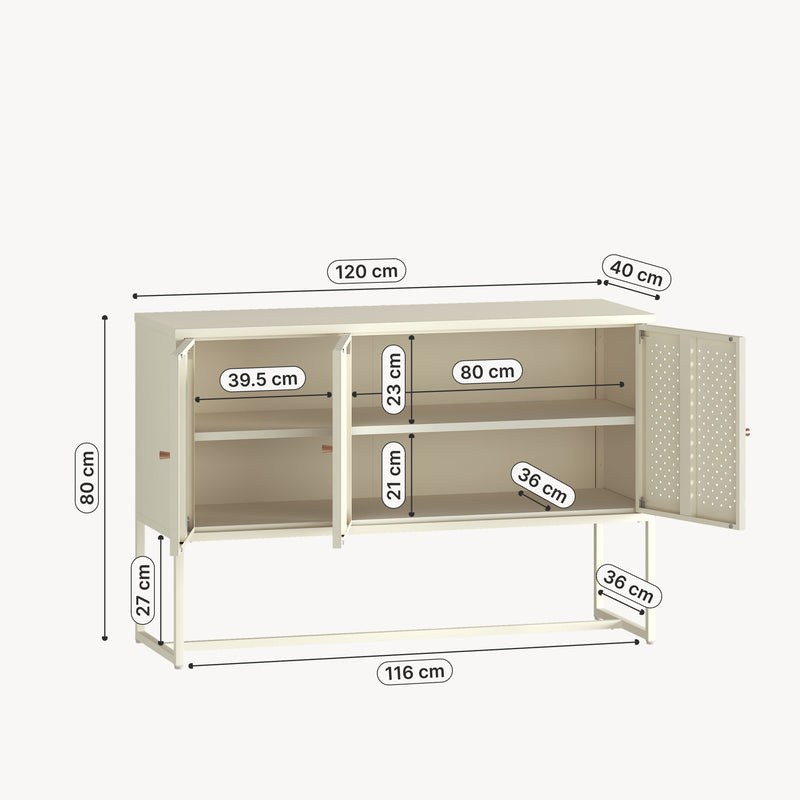 Szkic wymiarowy Sideboard Viitasaari 120x40x80 cm stal kremowobiały [en.casa]