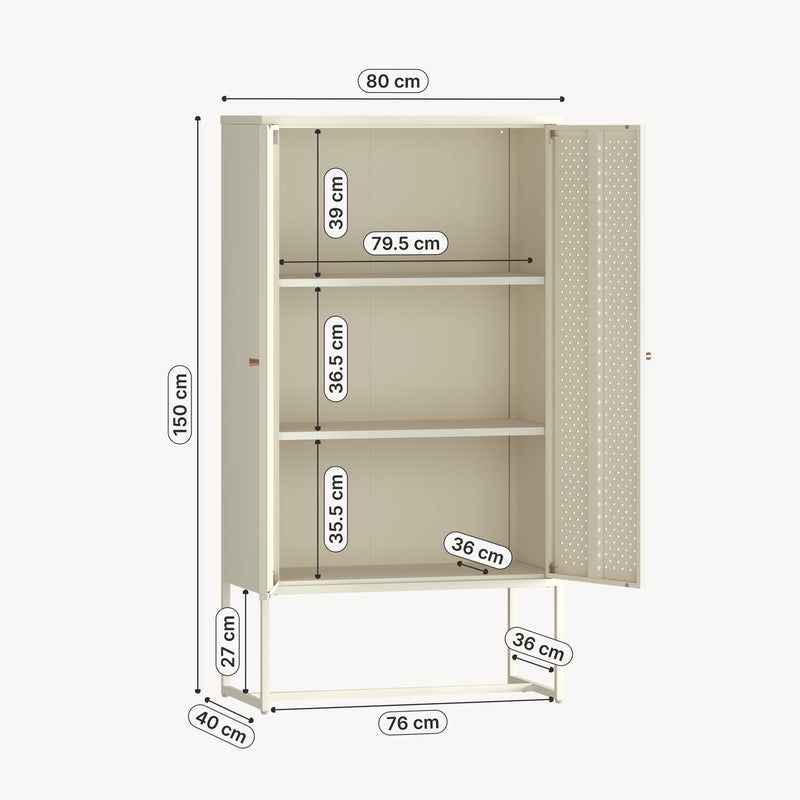 Szkic wymiarowy Highboard Viitasaari 150x80x40 cm stal kremowobiały [en.casa]