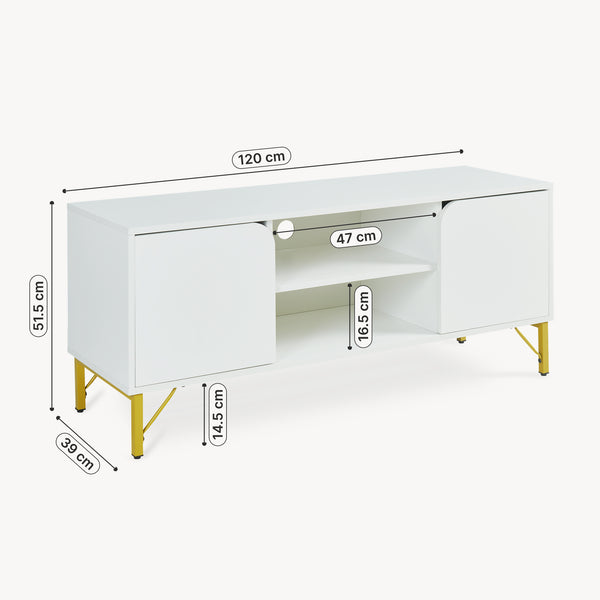 Szafka RTV Reyri 120x39x52 cm Biała/Złota [en.casa]