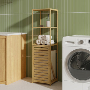 Regał łazienkowy z koszem na pranie Anun 130x36x33 cm bambus kolor drewna [en.casa]