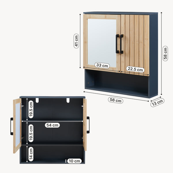 Szafka z lustrem Svanes 58x56x13 cm Ciemnoszary/Naturalny [en.casa]