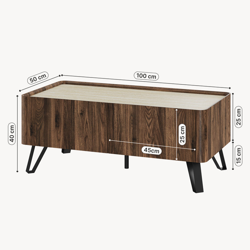 Szkic wymiarowy Couchtisch Trorlon 100x50x40 cm Walnussoptik/Travertin [en.casa]