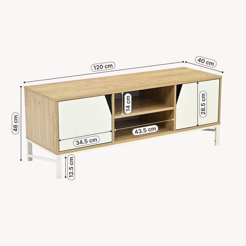 Szkic wymiarowy Szafka RTV Kerrköndam 120x40x46 cm dąb dekor/biały [en.casa]