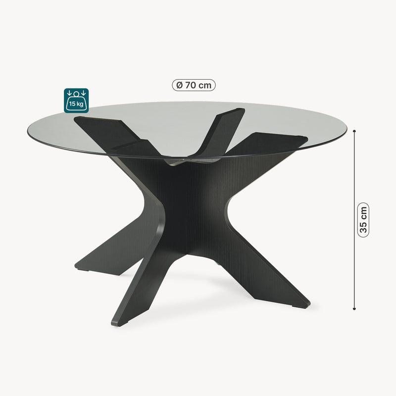 Szkic wymiarowy Stolik kawowy Imi z szklanym blatem Ø70x35 cm Czarny/Szary [en.casa]
