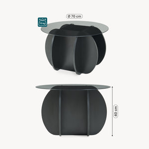 Stolik kawowy Karhuvandi z blatem szklanym Ø70x40 cm Czarny/Szary [en.casa]