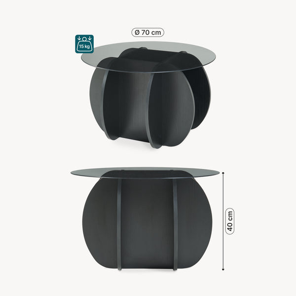 Stolik kawowy Karhuvandi z blatem szklanym Ø70x40 cm Czarny/Szary [en.casa]