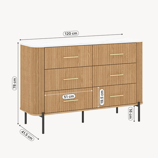 Komoda Kokunse z 6 szufladami 120x42x78 cm w optyce dębu [en.casa]