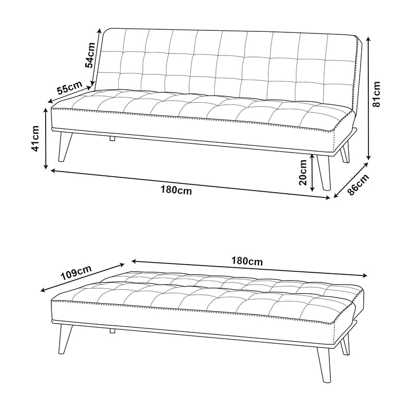 Szkic wymiarowy Sofa rozkładane Pukkila 180x86x81 cm tkanina [en.casa]