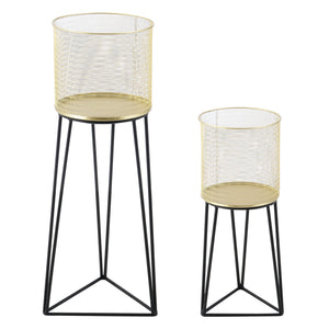 Stojak na doniczkę Menen 2-częściowy czarno-złoty en.casa