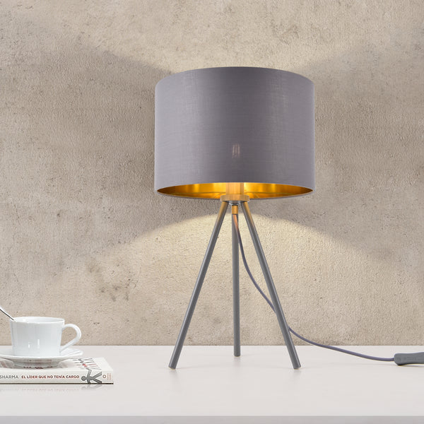 Lampa stołowa Metz E14 Max. 40W Klosz z tkaniny i metalowe nóżki Szary/złoty lux.pro